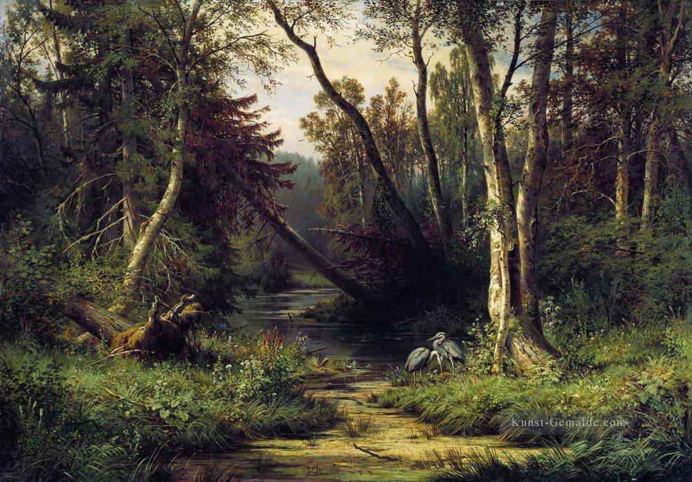 Waldlandschaft mit Reiher 1870 Iwan Iwanowitsch Ölgemälde